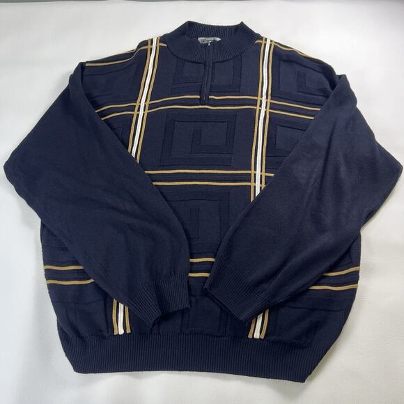Stacy Adams Other - Stacy Adams Men's Vintage 1/4 zip Pullover Sweater Blue With Stripes Warm Sz.5X